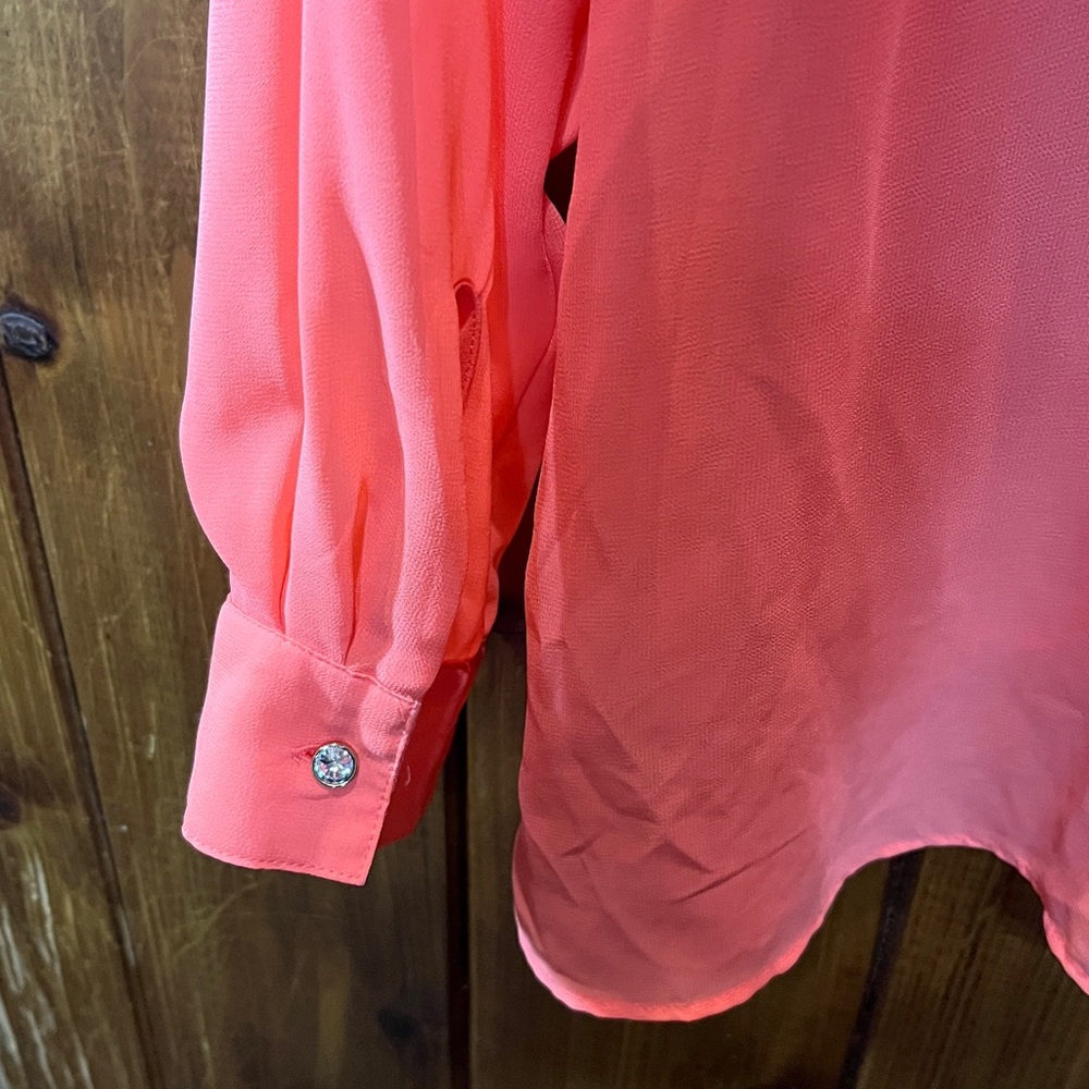 Peachy orange Jennifer Lopez Large long sleeve blouse soft & sheer 2432 - Picture 5 of 7